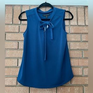 Teal Blue Blouse Tank with Bow Neck